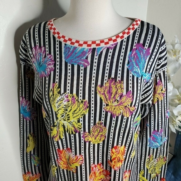 Vintage Italian Cotton Floral Striped Pullover - Picture 5 of 6